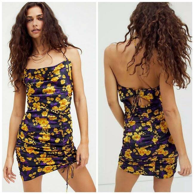 For Love & Lemons Leah Ruched Floral Halter Dress